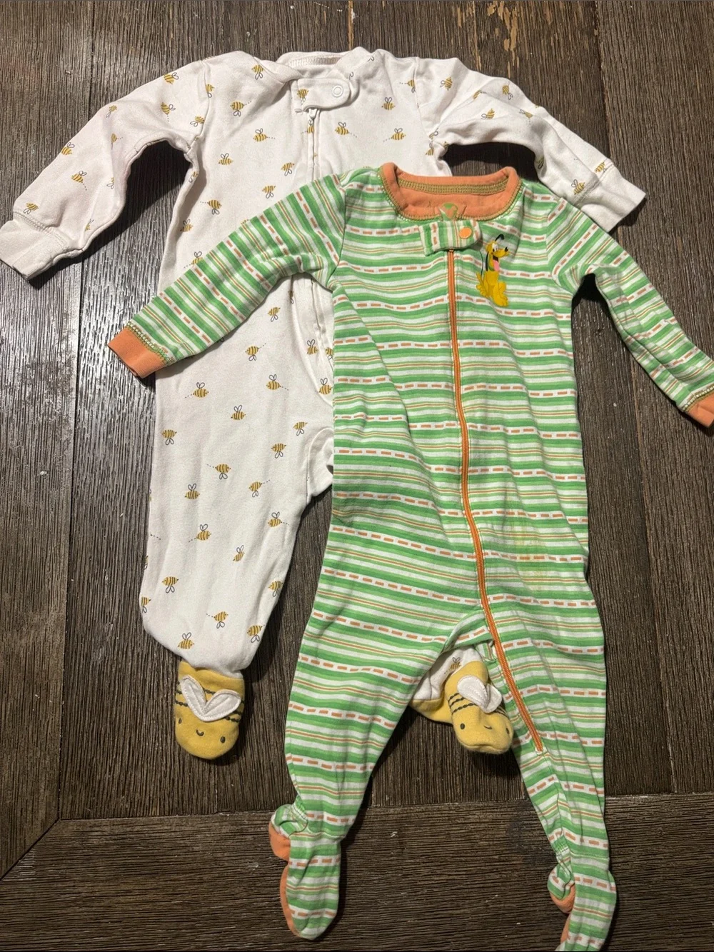 9M Opposite Brand Footed Sleepers Bundle | Bee Print & Disney Pluto Zip Pajamas
